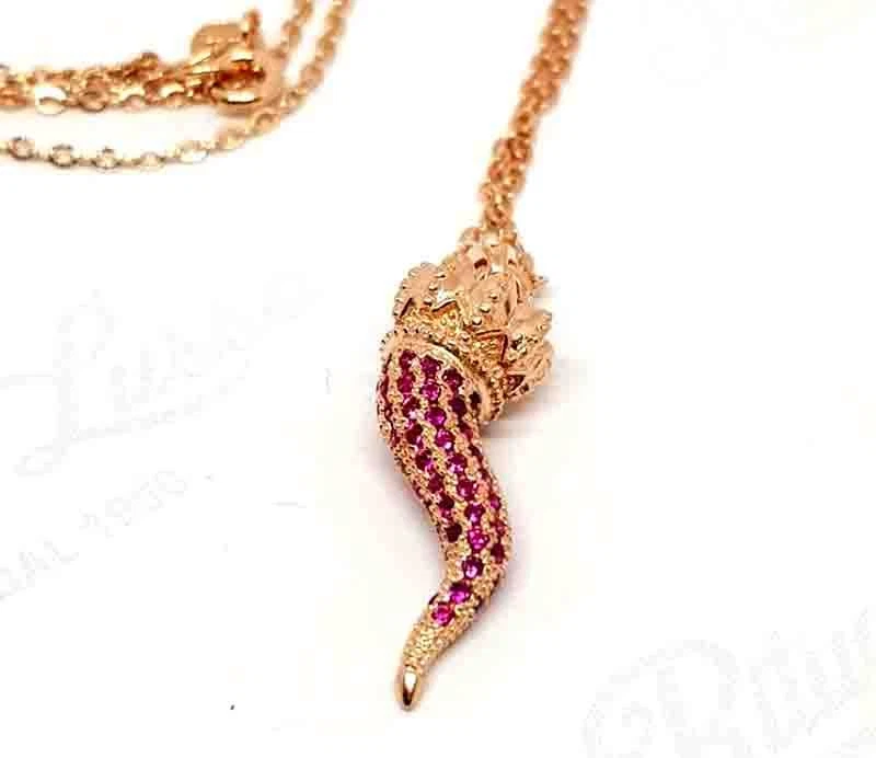 Collana Corno Argento 925 zirconi brillanti colorati gioielli regalo donna rodio - Immagine 4 di 4