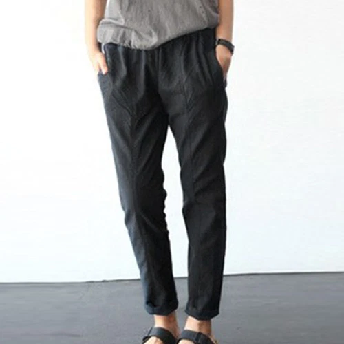 Ladies Lounge Elastic Waist Pants Women Beach Baggy Cropped Straight Loose Fit - Picture 8 of 23