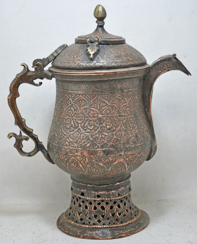 Cobre Antiguo Talla Grande Cachemira Tetera Original Old Very Fino Grabado - Imagen 6 de 9