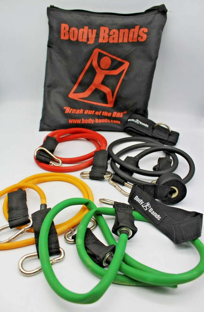 Fit Body Bands Resistance Bands 4 Piece Home Workout Set Door Anchor stg bag