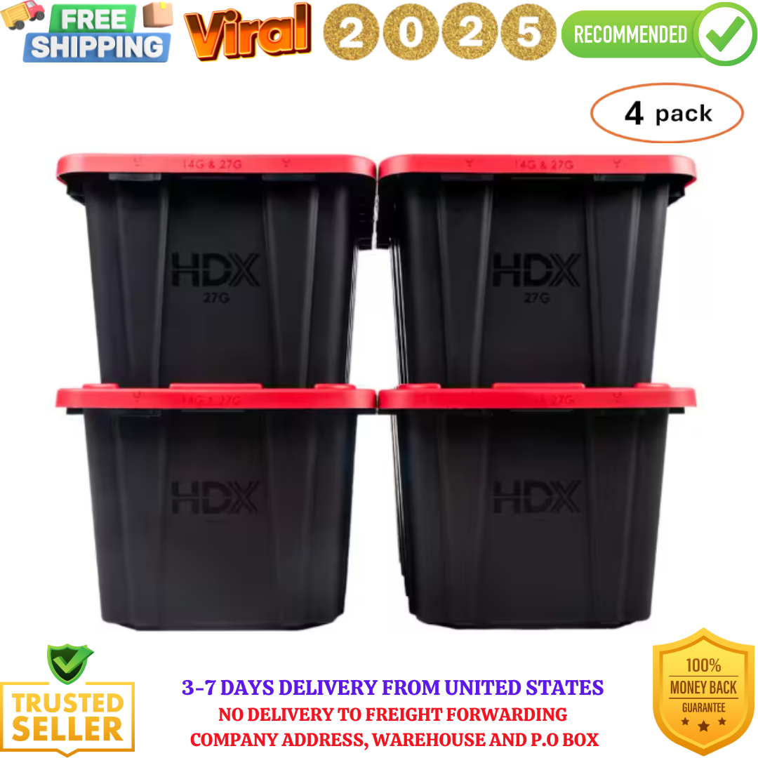 27 Gallon Plastic Storage Container Bin, 4-Pack, Heavy Duty, Large Greenmade NEW