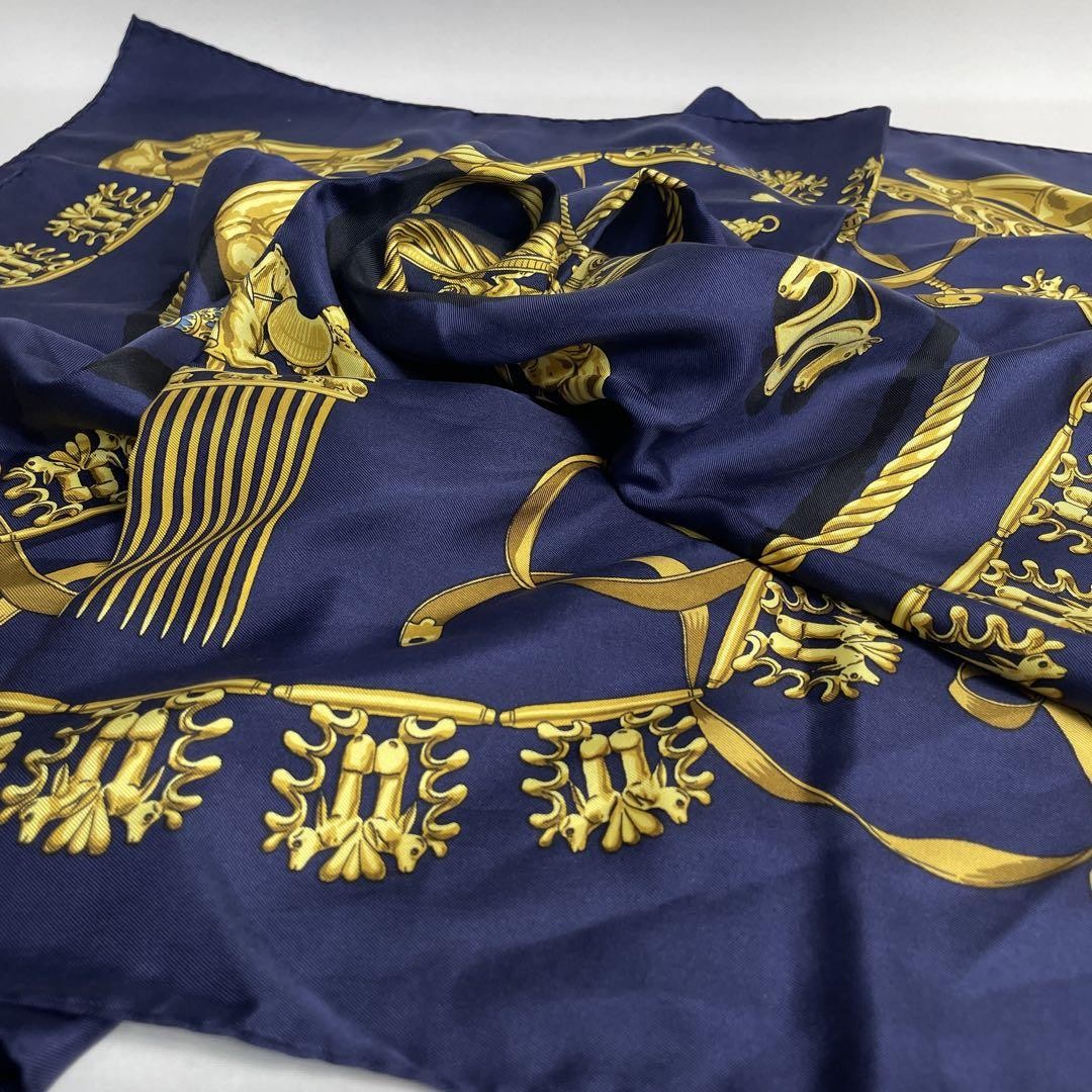 Hermes 90 Carre Scarf Navy Multicolor Japanese Import