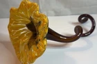 Vintage Hand Blown Art Glass Yellow Trumpet Flower Sculpture Murano Style 12”
