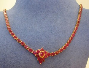 Authentic 18K Gold Plated Tear Drop Shape Natural Ruby Necklace