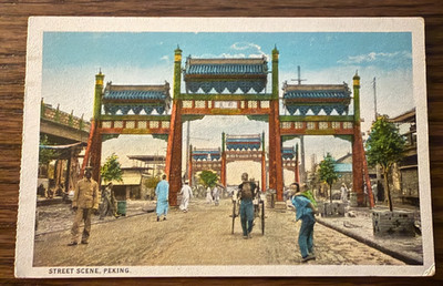POSTCARD White Border Peking China Street Scene