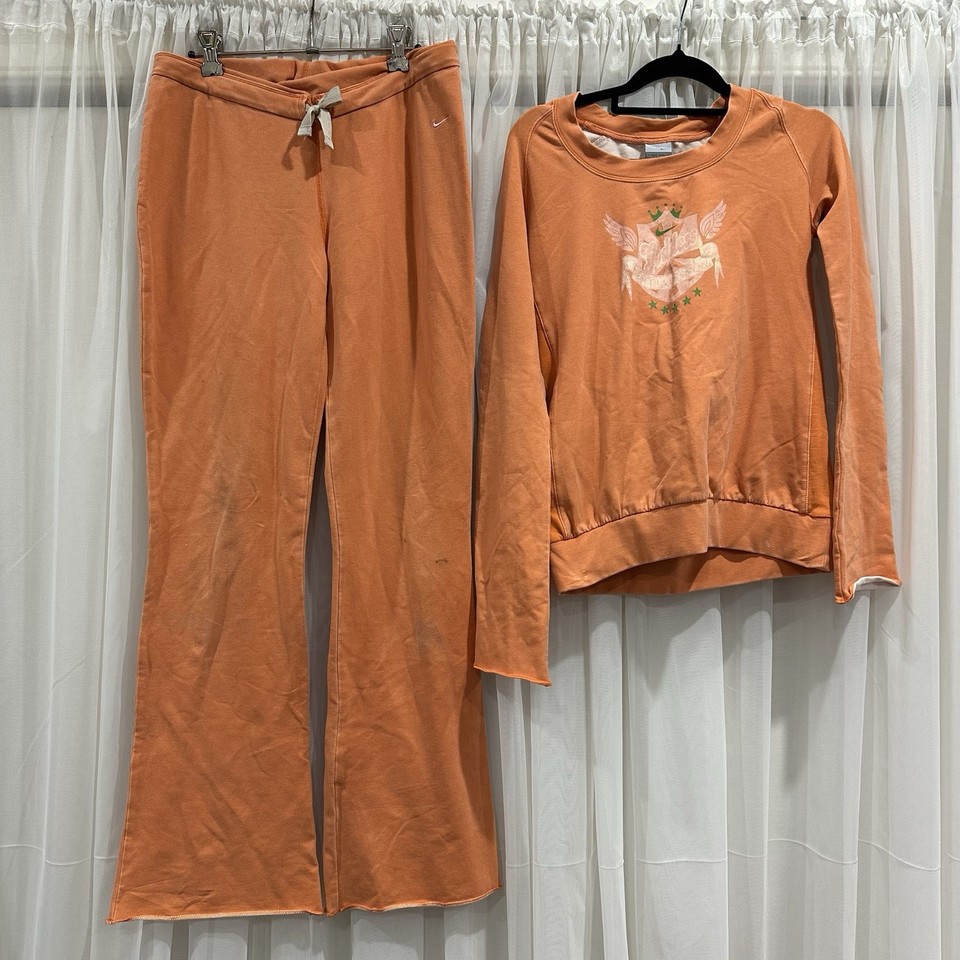 Y2K Nike Activewear Set Wide Leg Flare Orange Jumper Vintage Track Women’s S