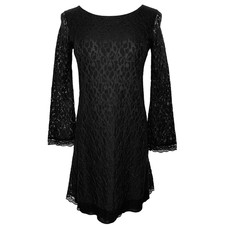 Lace Dress Small Black Floral Dressy Lined Sheer Bell Sleeves Evening Date Night