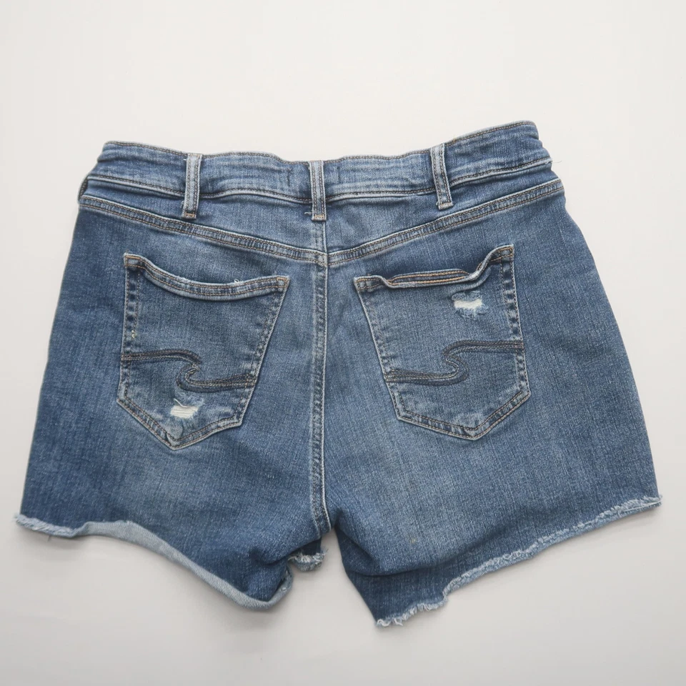 Pantalones cortos de mezclilla Suki plateados para mujer talla 33 desgastados elásticos entrepierna de 4" Foto 2 de 4