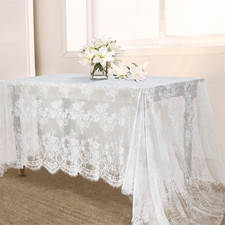White Lace Tablecloth Rectangle 60x120 Inches Long Embroidered Vintage Table ...