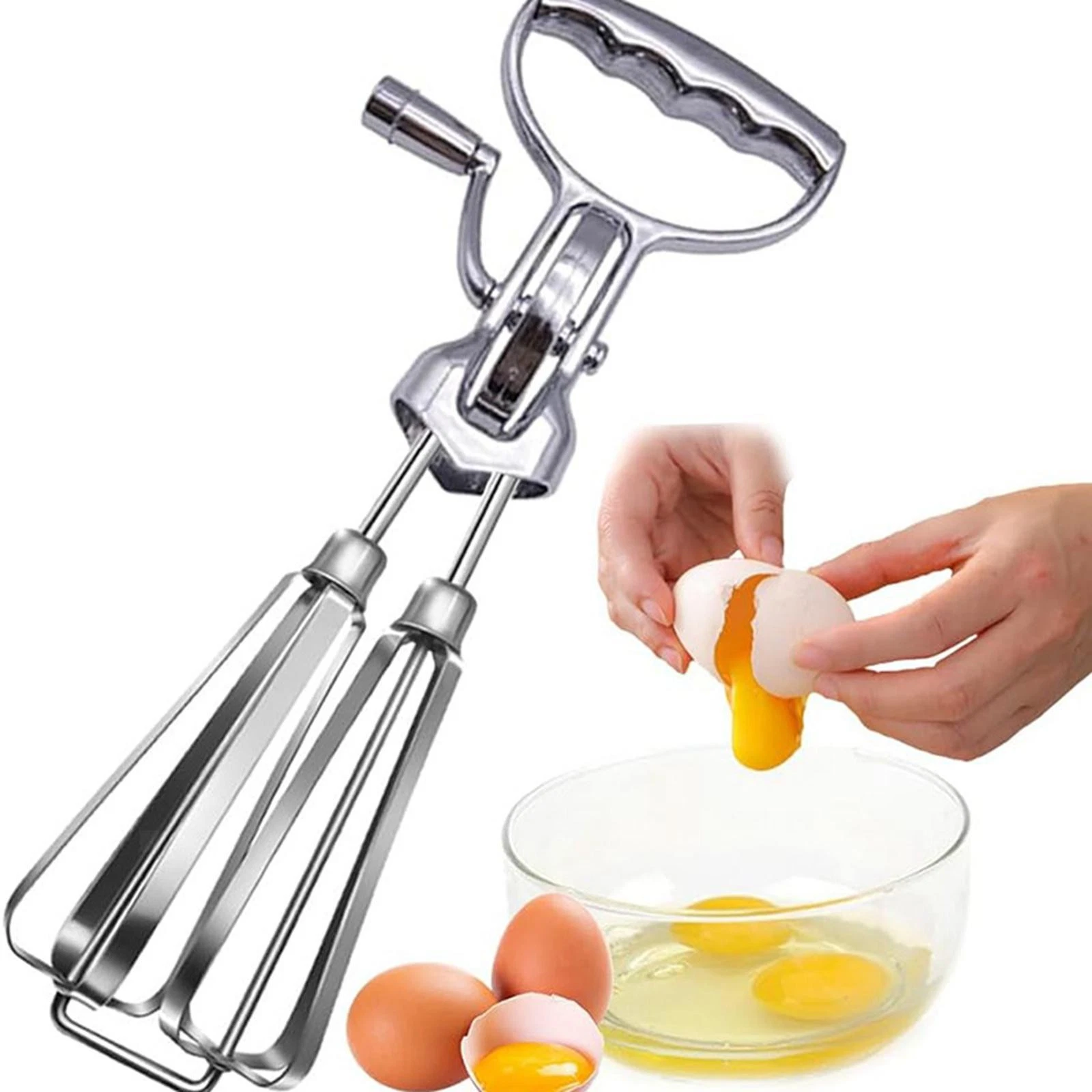Hand Crank Egg Beater Ergonomic Handle Double Head