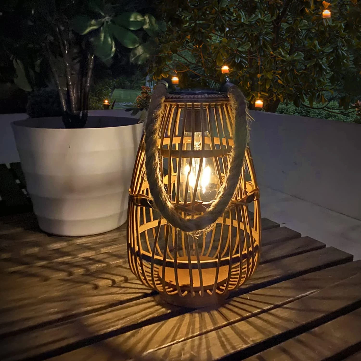 Solar Lantern Outdoor Waterproof Large Rattan Lanterns Decorative Bright Boho...