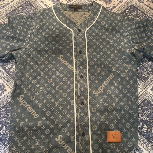 Louis Vuitton x Supreme Jacquard Monogram Denim Baseball Jersey 5L 