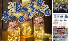 Graduation Decorations Class of 2026-30pcs Blue and Gold Graduation Gold Blue