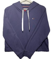 Tommy Hilfiger Womens M Crop Pullover Hoodie Sweatshirt Casual Lilac Streetwear