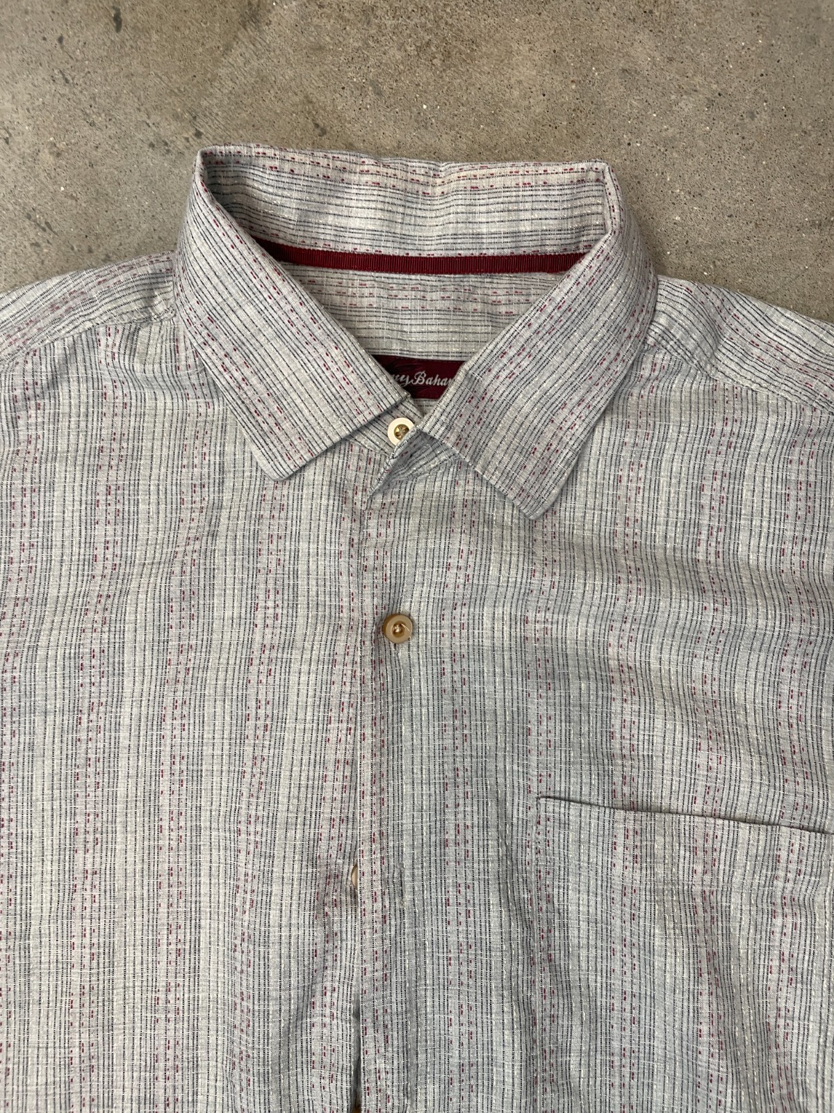 Tommy Bahama Button Down Shirt Mens M Gray Red Plaid Cotton Casual Office