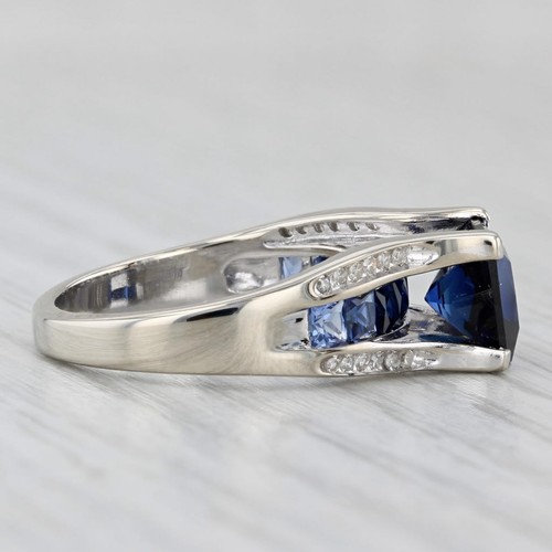 2.75ctw Creado en Laboratorio Diamante Zafiro Anillo 10k Oro Blanco Talla 6.75 - Imagen 5 de 10