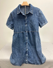 Women s Denim Shirt Dress Medium Boho Tiered Button Front Blue Casual