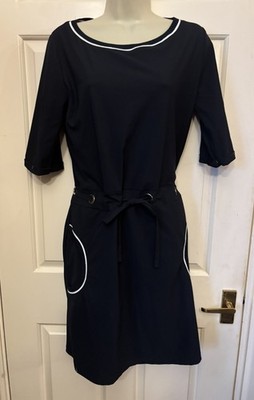 JANE LUSHKA Dark Navy Blue Dress White details Stretchy Size M 