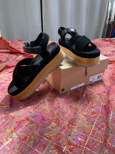 UGG BLACK SUEDE ESPADRILLE  AUBREY SANDALS - SZ 8.5  IN BOX