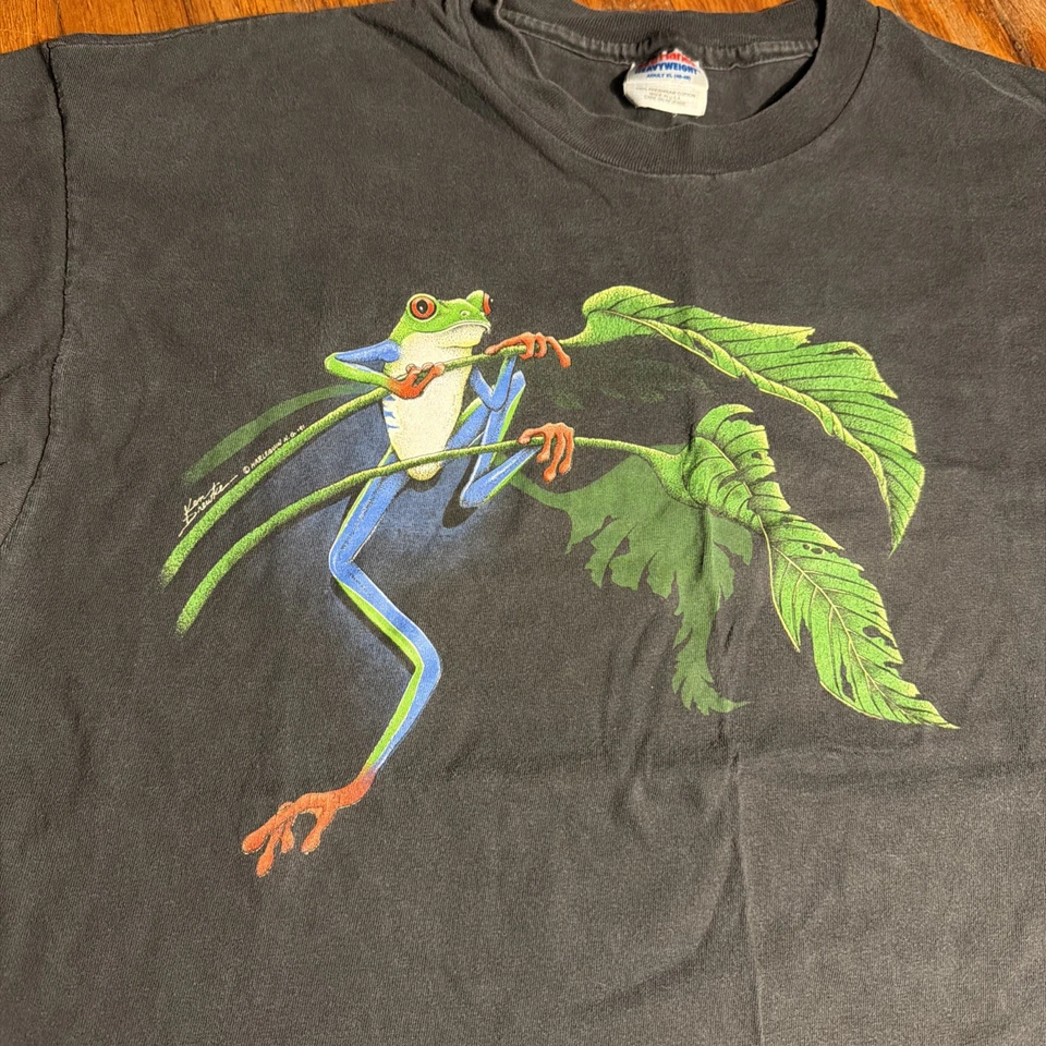 Camisa De Colección 1991 Arlequín Rana Árbol Negra Talla XL Hecha en EE. UU. Puntada Única Foto 3 de 4