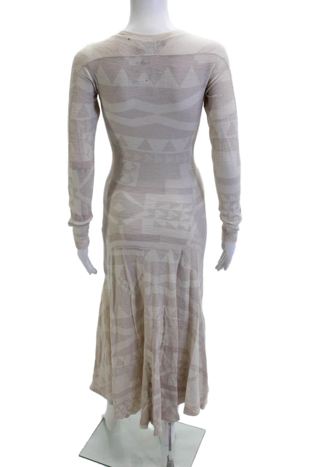 Maxi Vestido Suéter Polo Ralph Lauren Para Mujer Beige Manga Larga Azteca Talla XS Foto 3 de 4