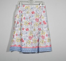 Talbots Pleated A-Line Lined Cotton Floral Skirt Button  Zip Closure Size 12