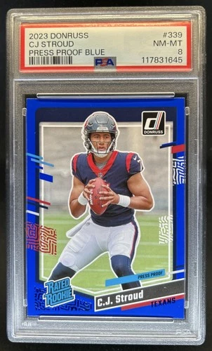 2023 Panini Donruss C.J. Stroud Press Proof Blue RC Rated Rookie #339 PSA 8