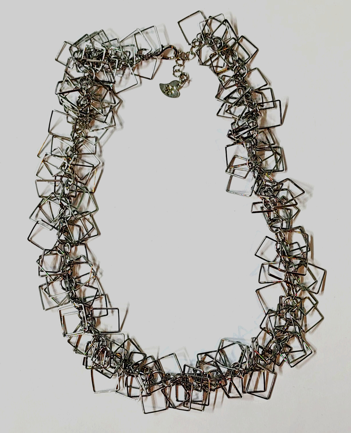 Interlocking Square Silvertone Necklace - image 1