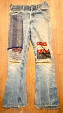 Vintage '70's Hippie Levi's Blue Jeans Boot Cut Patched Torn Tattered Stained