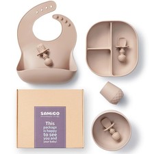 Silicone Baby Feeding Set Suction Bowl Plate Bib Cup Spoons 6 Months