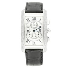 CARTIER TANK AMERICAINE 18KT. CRONOGRAFO ORO BIANCO DIAMANTI DI FABBRICA 2339