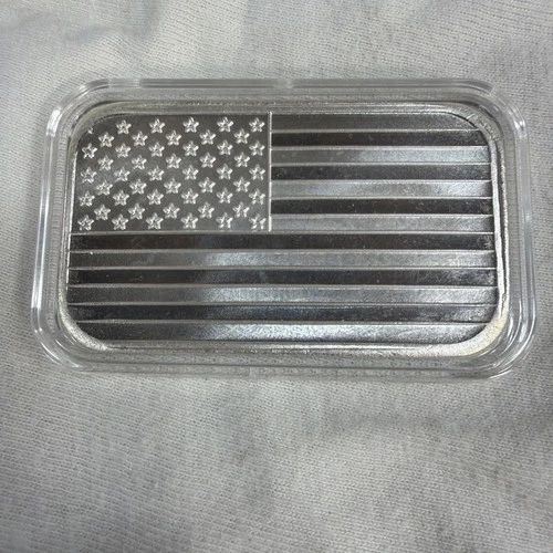 1 Troy Ounce Silver Bar - American Flag Design - .999 Fine Silver