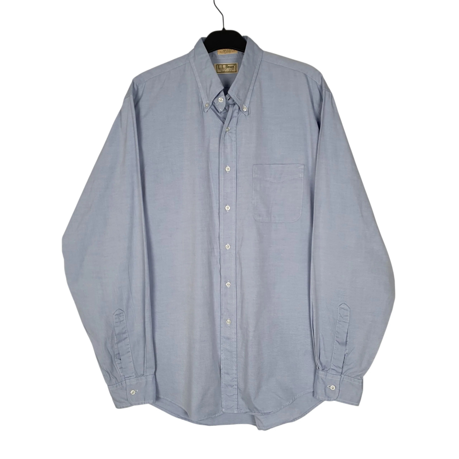 L.L.BEAN Blue Shirt Vintage 90s Made In USA Long Sleeve Cotton Mens L