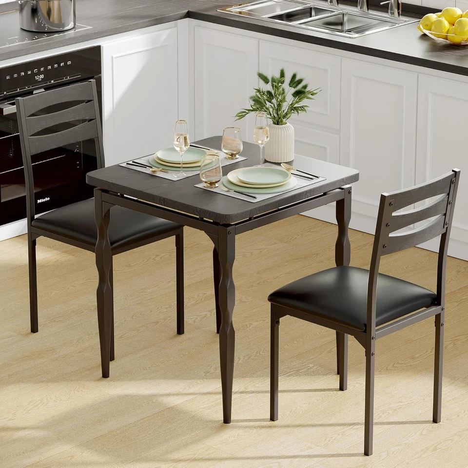 Garvee 3PCS Dining Table Set Chairs Spiral Legs Small Spaces Kitchen Apartment - Image 2 of 3