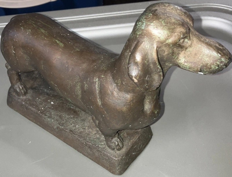 Vintage Plaster Dachshund Door Stop 9”Long Good Condition ￼