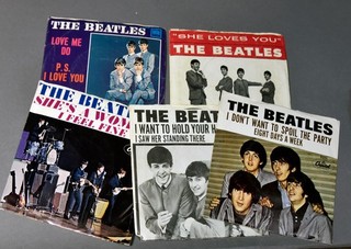 Beatles Lot 5 45s with Picture Sleeves Love Me Do She Loves You SBGH 1964