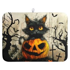 Wnoesat Black Cat Fall Pumpkin Dish 18" x 24", Halloween Drying Mats-B