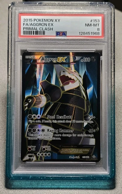 AGGRON EX 2015 POKEMON XY PRIMAL CLASH 153/160 FULL ART PSA 8 LOW POP