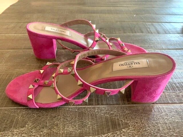 Rockstud Pink Suede Leather Caged Slide Sandals Heels Shoes 40 | eBay