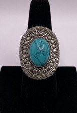 Turquoise Sterling Silver Filigree Native American Ring Size 9 12.8g 