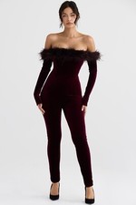HOUSE OF CB Salima Black Cherry Velvet Jumspuit S 8/10
