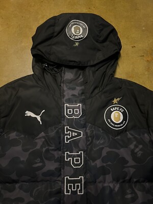 BAPE × PUMA Long Hoodie Down Jacket ABC Black Camo A Bathing Ape