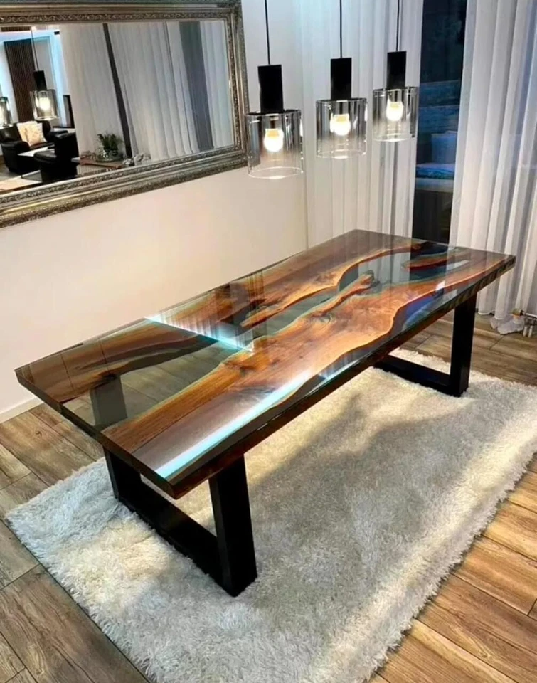 Epoxy Resin Dining Table – Luxury Handmade Furniture Clear Epoxy Table Top - Image 2 of 4