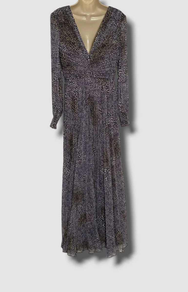 915 Badgley Mischka Women s Black Pleated Leopard Deep V Gown Dress Size 6