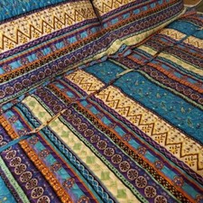 NEW COZY SOUTHWEST BLUE TEAL AQUA ORANGE GREEN PURPLE GLOBAL BOHO QUILT SET