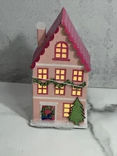 Target Wondershop 2024 LED Paper House Putz Christmas Village Glittered Pink NEW