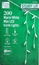 Home Accents Holiday 200 Ct Warm White Stady Lit Mini LED Icicle Lights 17.5 Ft