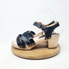 Bosabo Clog Women 37 Madeline 236 Black Glitter Leather Wood Sandal Studded Shoe