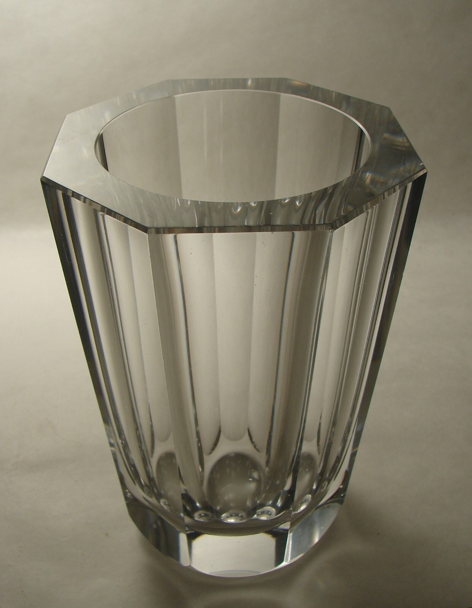 Art Glass Octagonal Vase Panel Cuts possibly Baccarat unmarked ca