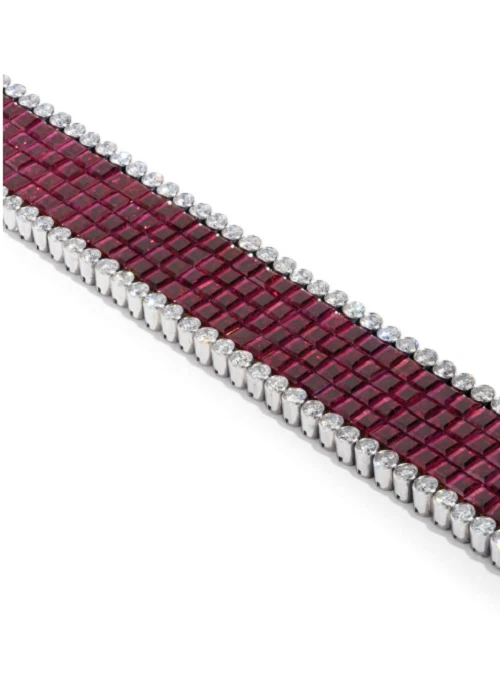 Conjunto invisible de pulseras de diamantes creados en laboratorio de rubíes y corte circular Foto 2 de 4